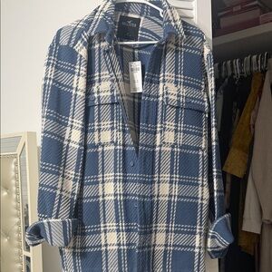Hollister Navy and Cream Checkered jacket/shirt size medium